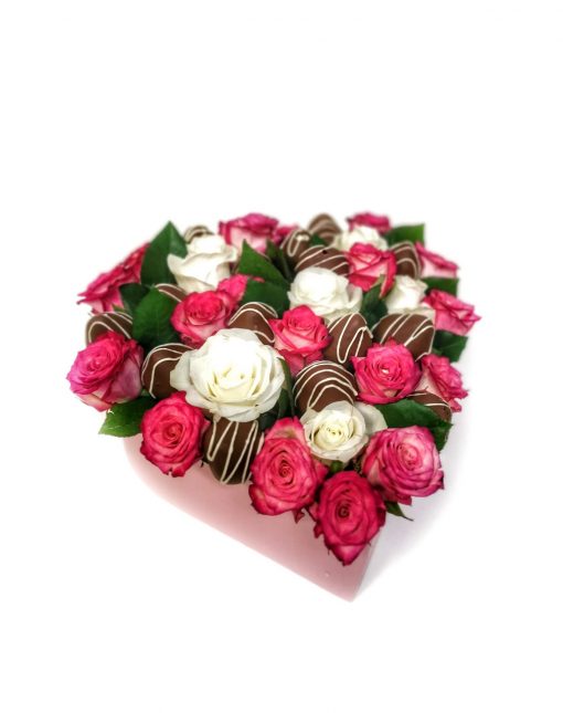 Luxusný box z ruží a jahôd "Janka" - 4 veľkosti (kruh/srdce)